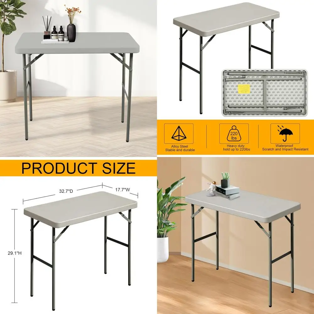 Portable Outdoor/Indoor Rectangular Folding Table, 2.7ft, Durable HDPE & Steel, Grey, Suitable for Events & Camping
Portable Outdoor/Indoor Rectangular Folding Table, 2.7ft, Durable HDPE & Steel, Grey, Suitable for Events & Camping