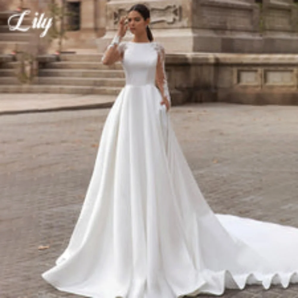Lily White O-Neck Prom Gown Long Sleeves Backless Appliques Prom Dress Satin Trailing Wedding Party Evening Dresses Customized
Lily White O-Neck Prom Gown Long Sleeves Backless Appliques Prom Dress Satin Trailing Wedding Party Evening Dresses Customized