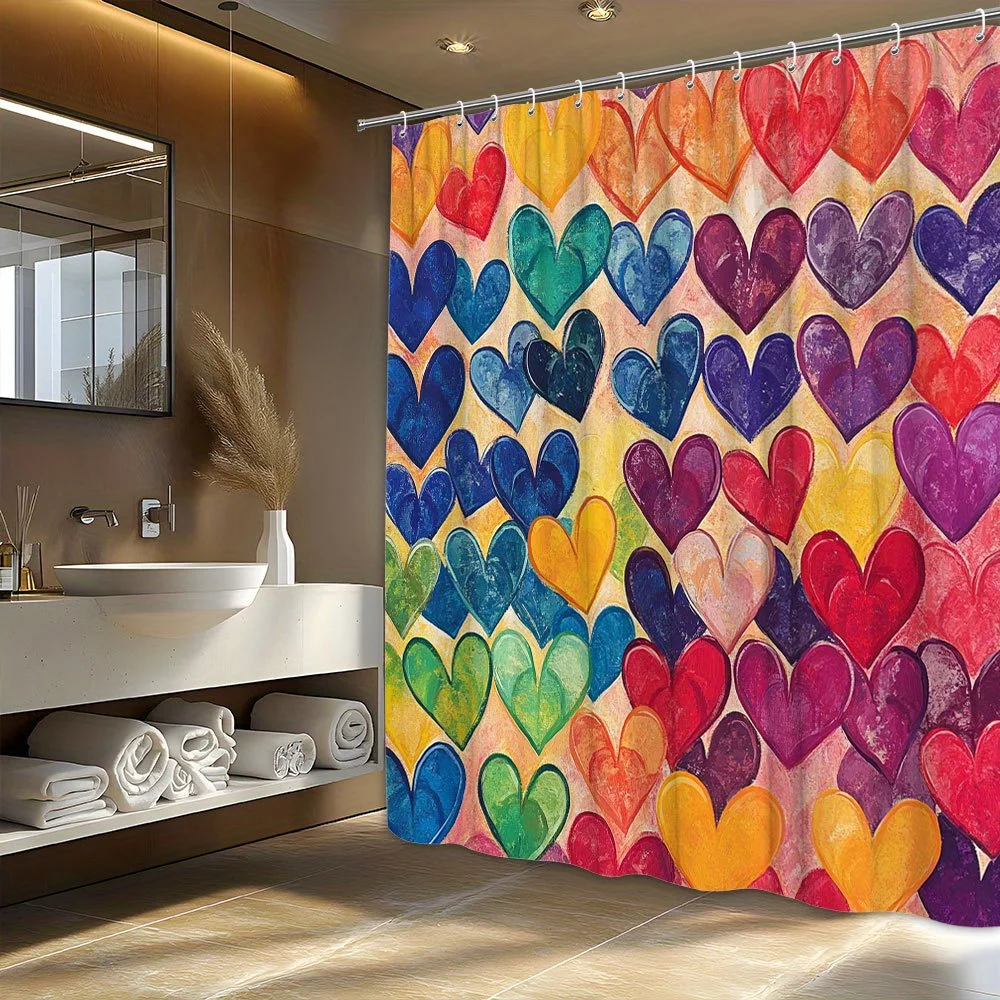 Vibrant Colorful Overlapping Hearts Shower Curtain Playful Peach Background Layered Heart Art Bathroom Decor with Hooks
Vibrant Colorful Overlapping Hearts Shower Curtain Playful Peach Background Layered Heart Art Bathroom Decor with Hooks