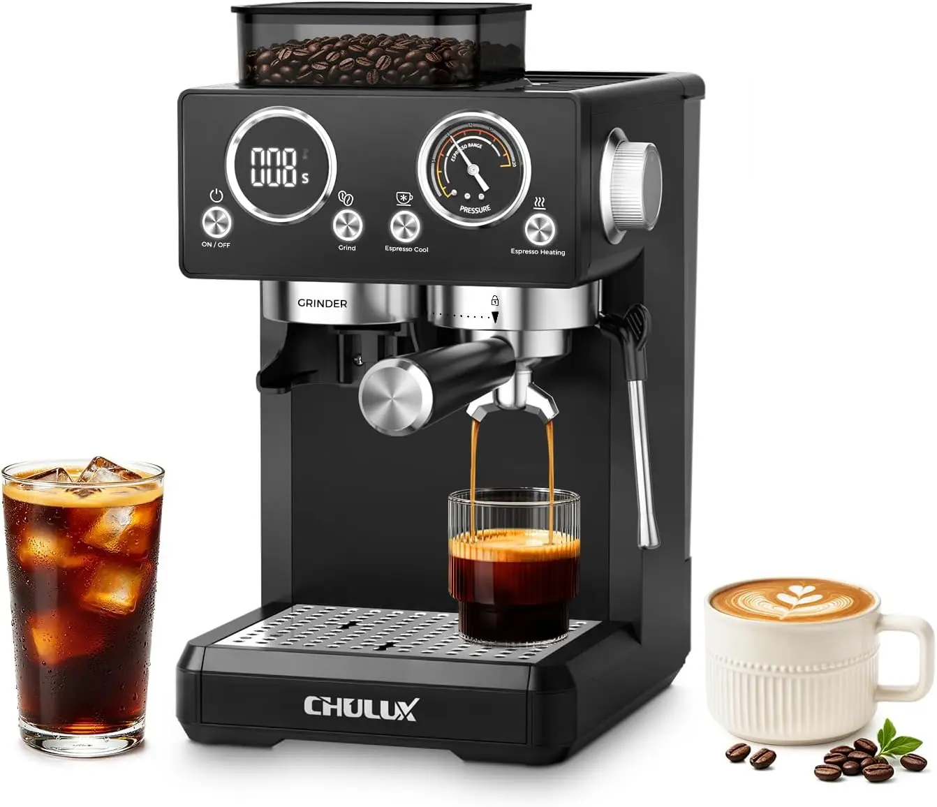 Nero Espresso Machine with Built-in Conical Burr Grinder, 4-in-1 20 Bar Espresso Coffee Maker for Cappuccino, Latte, Hot & Iced
Nero Espresso Machine with Built-in Conical Burr Grinder, 4-in-1 20 Bar Espresso Coffee Maker for Cappuccino, Latte, Hot & Iced