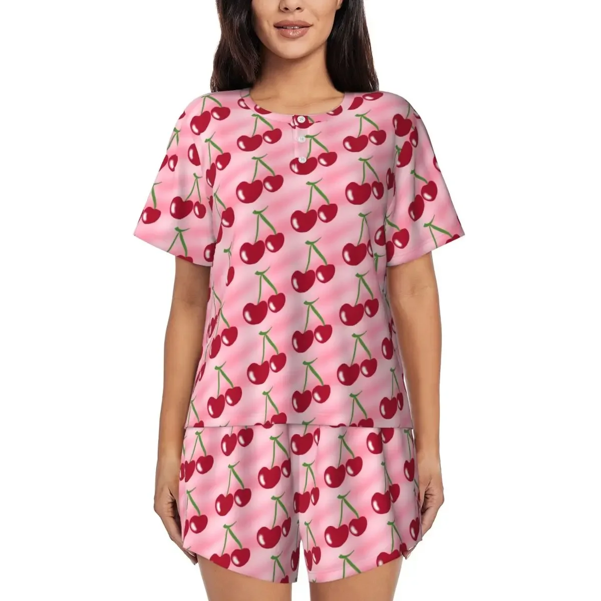 Red Cherry Green Stems Pink Round Neck Short Sleeves Nightdress for Sleeping Sleepshirts Women Loose Pajama Set Short Pants
Red Cherry Green Stems Pink Round Neck Short Sleeves Nightdress for Sleeping Sleepshirts Women Loose Pajama Set Short Pants