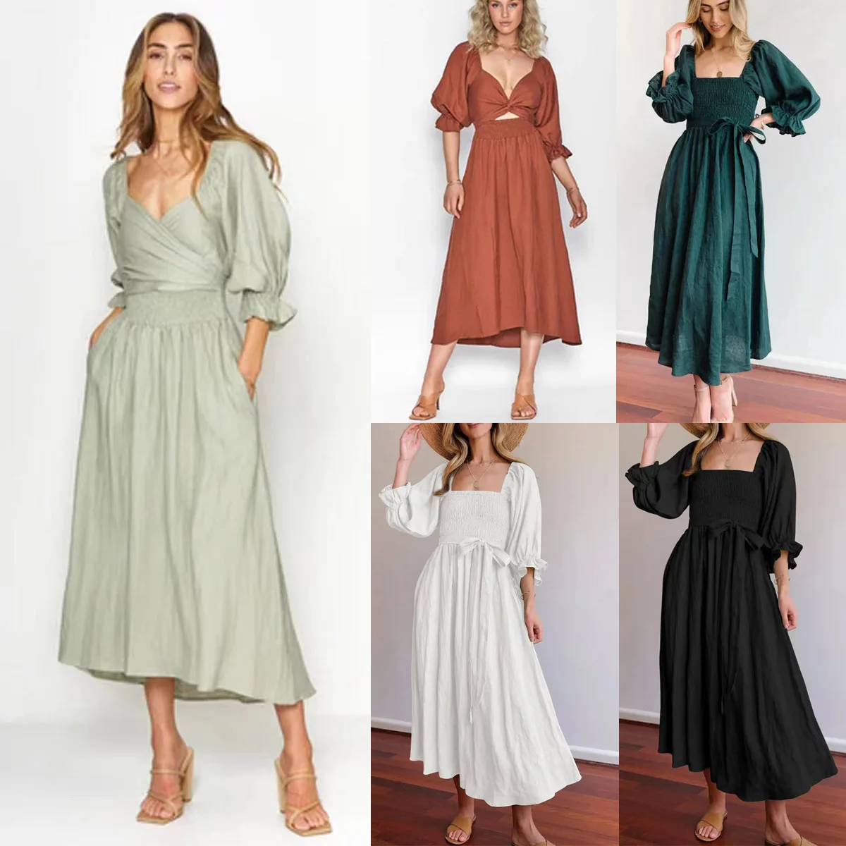 Women Dresses Summer Long Dress Elegant Vestidos Solid V Neck Dress Half Sleeve Loose Spliced Slight Strech 2025 Shirring
Women Dresses Summer Long Dress Elegant Vestidos Solid V Neck Dress Half Sleeve Loose Spliced Slight Strech 2025 Shirring