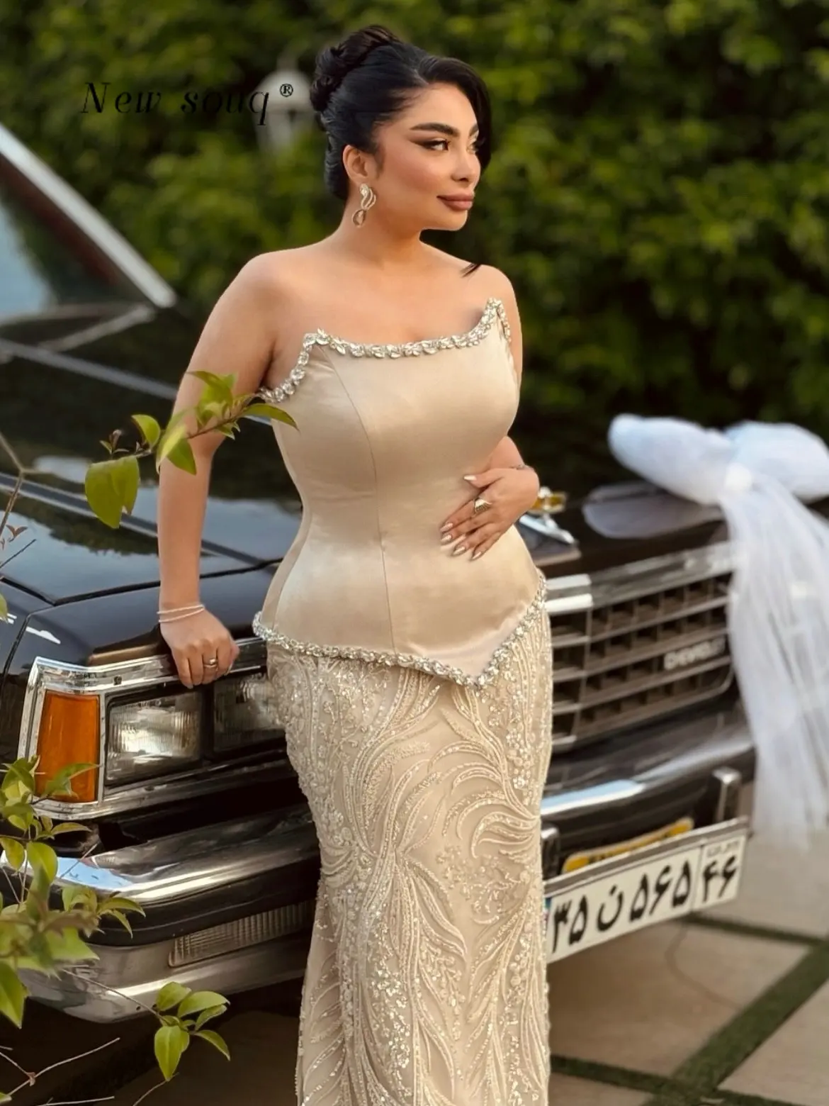 Elegant Champagne Strapless Long Mermaid Evening Dresses with Crystals Arabic Simple Formal Gowns for Wedding Guest Customized
Elegant Champagne Strapless Long Mermaid Evening Dresses with Crystals Arabic Simple Formal Gowns for Wedding Guest Customized