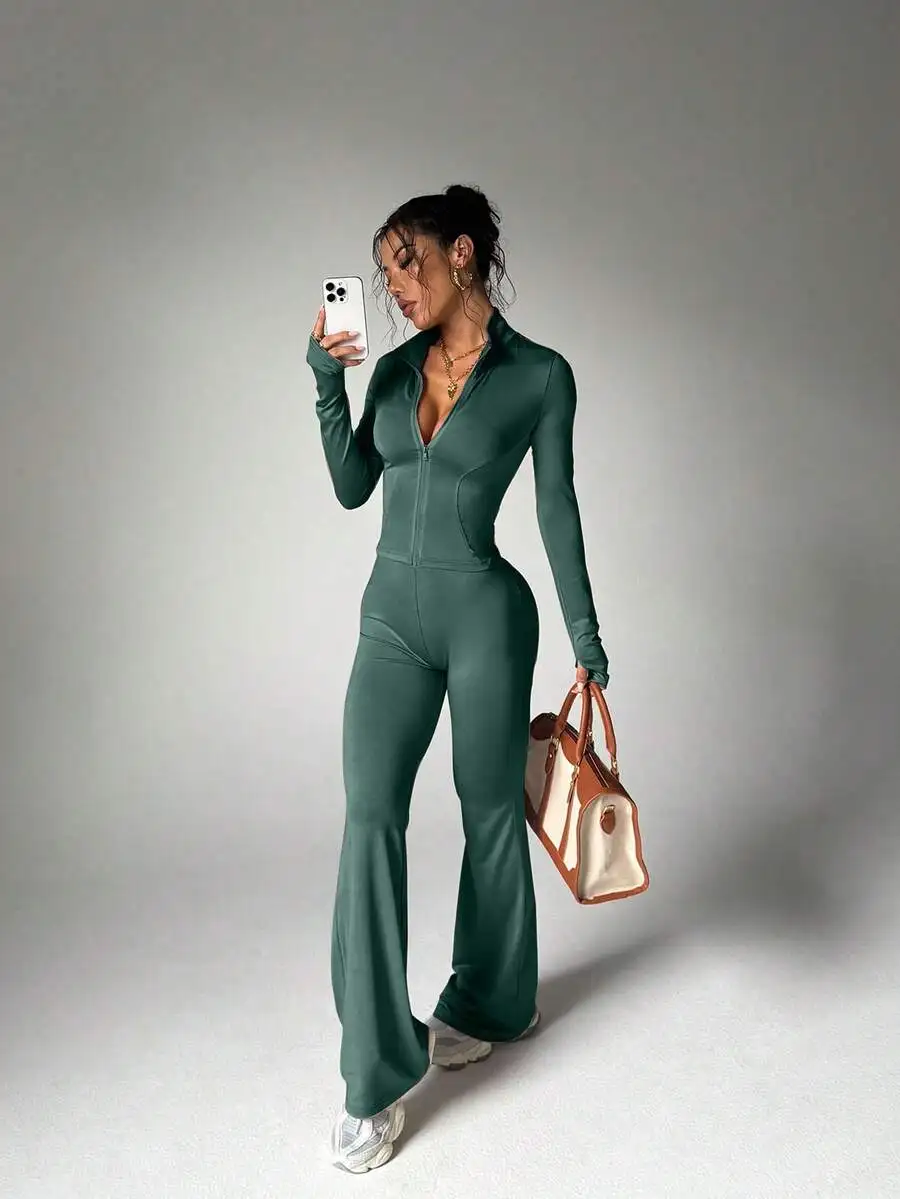 Womens Solid Color Long Sleeve Zip-Up Jumpsuit Set For Fitness Workout
Womens Solid Color Long Sleeve Zip-Up Jumpsuit Set For Fitness Workout