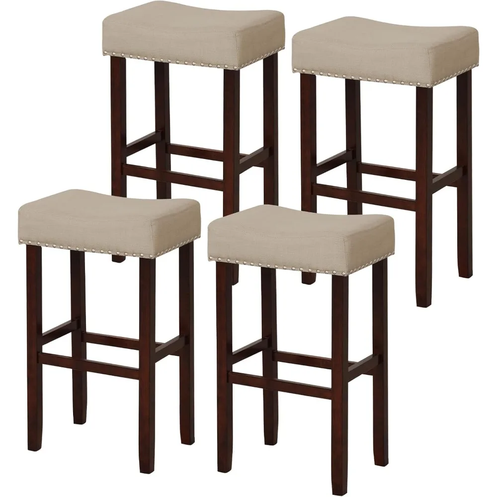 Set of 4 Bar Stools, 29.5-inch Backless Saddle Stools with Nailhead Trim, Rubber Wood Frame, Footrest, Max Load 330 lbs, Uphols
Set of 4 Bar Stools, 29.5-inch Backless Saddle Stools with Nailhead Trim, Rubber Wood Frame, Footrest, Max Load 330 lbs, Uphols