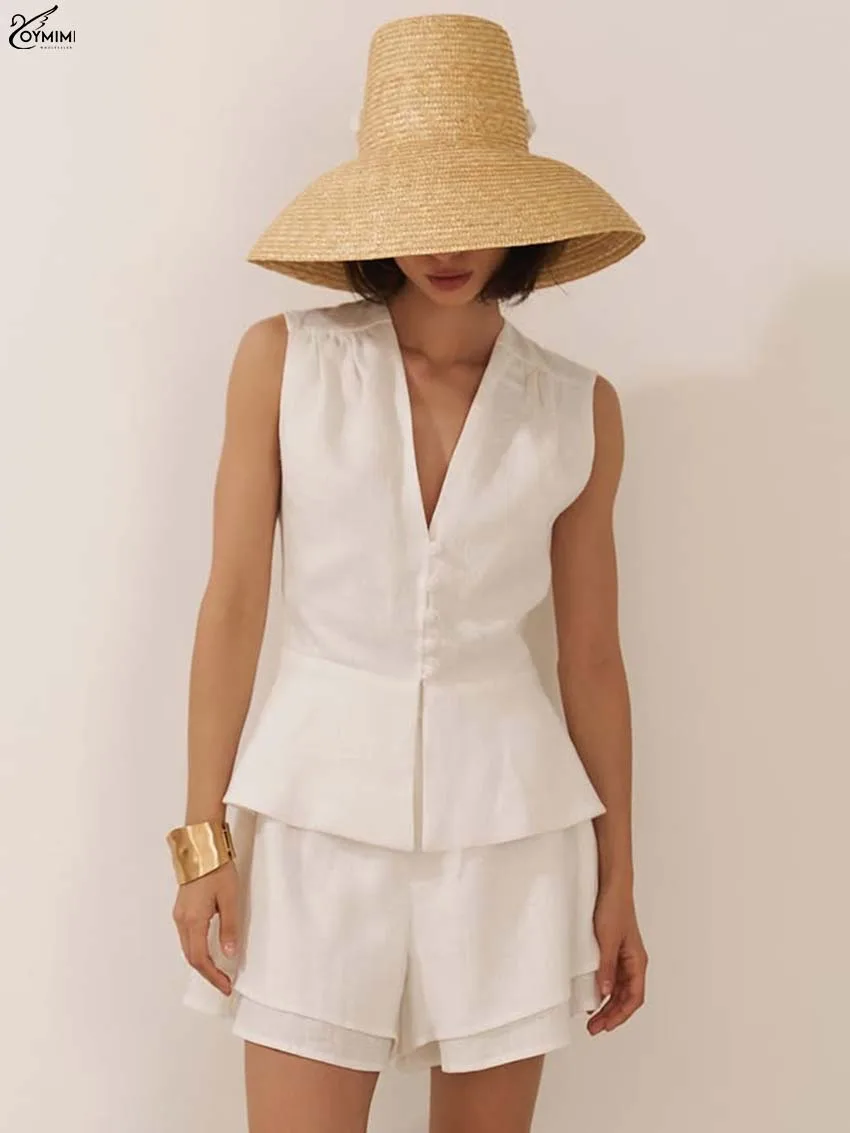Oymimi Casual White Two Piece Outfits Woman Elegant V-Neck Sleeveless Button Tank Tops And High Waisted Shorts Sets Streetwear
Oymimi Casual White Two Piece Outfits Woman Elegant V-Neck Sleeveless Button Tank Tops And High Waisted Shorts Sets Streetwear