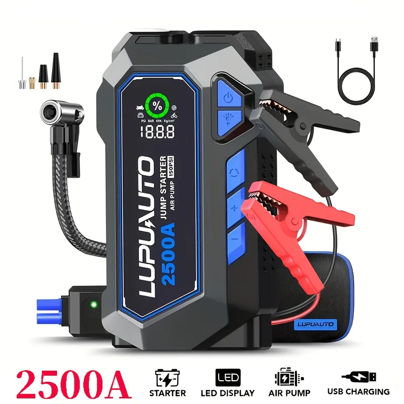 Jump Starter with Air Compressor, Portable Car Battery Booster with 150PSI Tire Inflator, 12V Supersafe Lithium Jump Box Car Battery Jumper Starte Car Owners, Truck Drivers
Jump Starter with Air Compressor, Portable Car Battery Booster with 150PSI Tire Inflator, 12V Supersafe Lithium Jump Box Car Battery Jumper Starte Car Owners, Truck Drivers