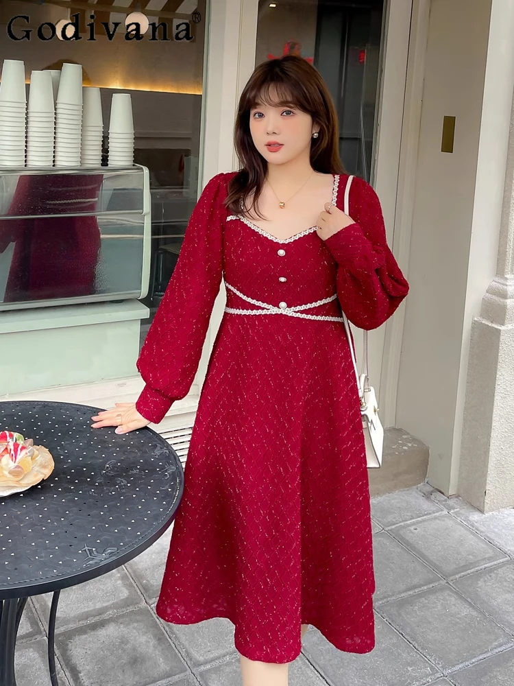Large Size XL-5XL Women French V-neck High Waist Imitation Pearl Button A-line Black Dress Long Sleeve Spring Autumn Red Dress
Large Size XL-5XL Women French V-neck High Waist Imitation Pearl Button A-line Black Dress Long Sleeve Spring Autumn Red Dress