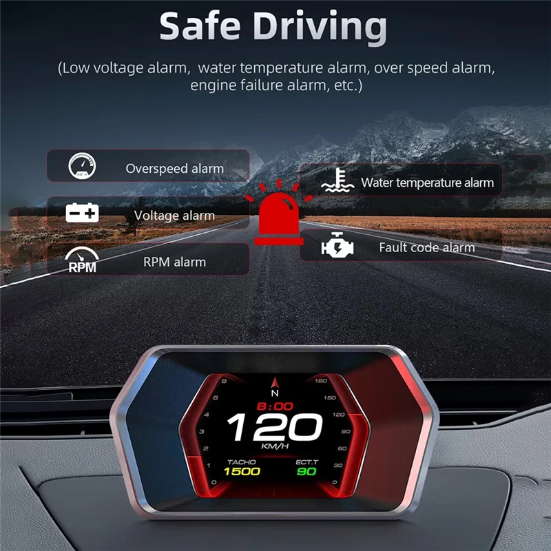 P17 HUD Car Digital Display, OBD2 GPS Speedometer With Voltage And Temperature Gauges
P17 HUD Car Digital Display, OBD2 GPS Speedometer With Voltage And Temperature Gauges