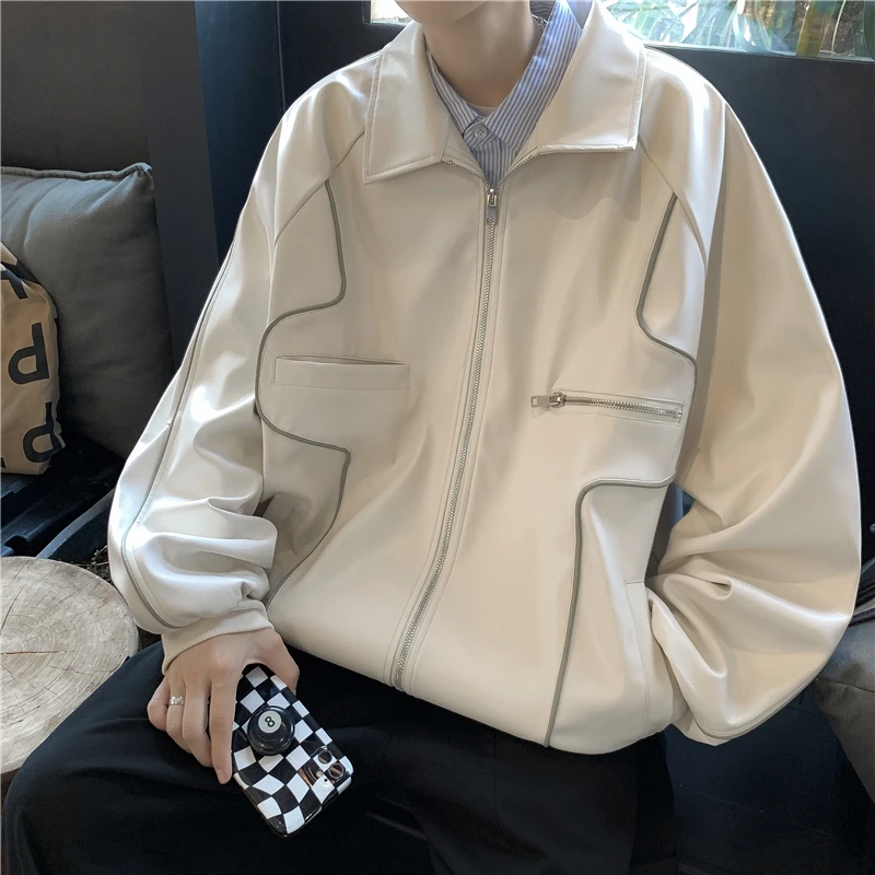 Retro American White PU Leather Jacket Men's Autumn Winter New Style Couple's Biker Jacket Loose Fit Long Sleeve Zipper
Retro American White PU Leather Jacket Men's Autumn Winter New Style Couple's Biker Jacket Loose Fit Long Sleeve Zipper
