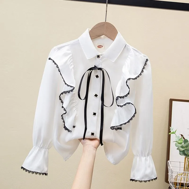 Рубашка с воротником принцессы в стиле преппи для маленьких девочек, весенне-осенняя белая блузка с длинными рукавами, стильные топы для школьниц
Рубашка с воротником принцессы в стиле преппи для маленьких девочек, весенне-осенняя белая блузка с длинными рукавами, стильные топы для школьниц