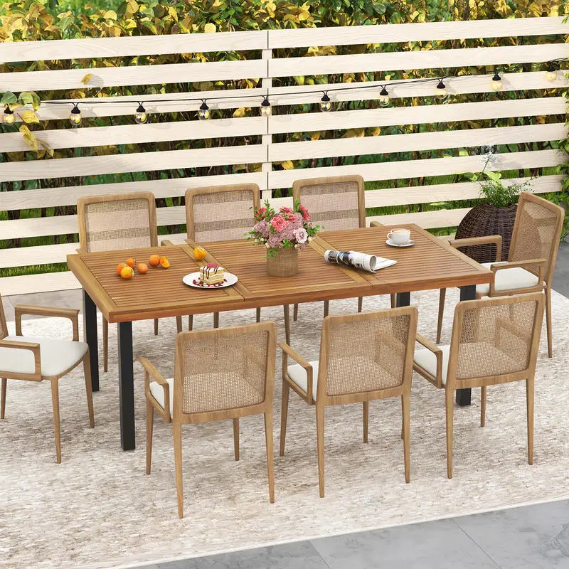 79 Inch Acacia Wood Dining Table 8-Person Patio Table with 1.9 Inch Umbrella Hole and Adjustable Foot Pads
79 Inch Acacia Wood Dining Table 8-Person Patio Table with 1.9 Inch Umbrella Hole and Adjustable Foot Pads