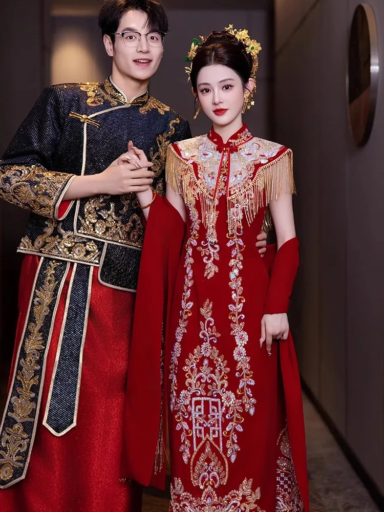 Women's 2026 New Chinese Xiuhe Suit Red Velvet Traditional Chinese Wedding Dress For Bride
Women's 2026 New Chinese Xiuhe Suit Red Velvet Traditional Chinese Wedding Dress For Bride