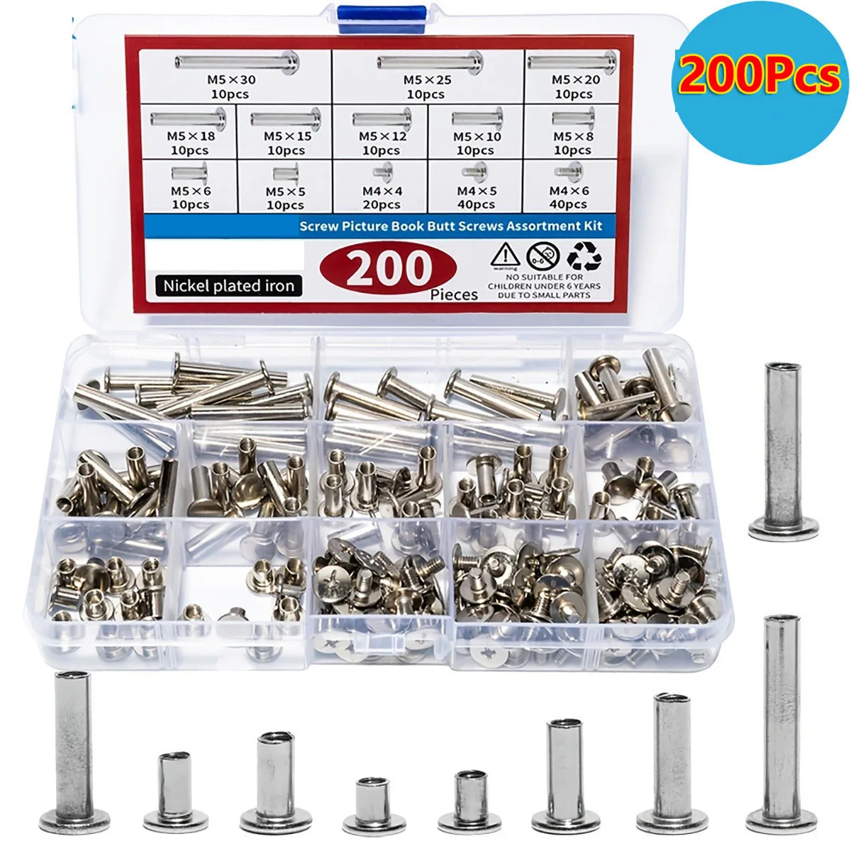 200Pcs Carbon Steel Screws Set Head Binding Rivets for Leather Craft Belt Purse Bookbinding Fastener Kit Document Binding & DIY
200Pcs Carbon Steel Screws Set Head Binding Rivets for Leather Craft Belt Purse Bookbinding Fastener Kit Document Binding & DIY