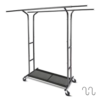 Black Heavy Duty Standard Storage Items Horizontal Horizontal Parallel Double Pole Metal Bearing Clothing Rack