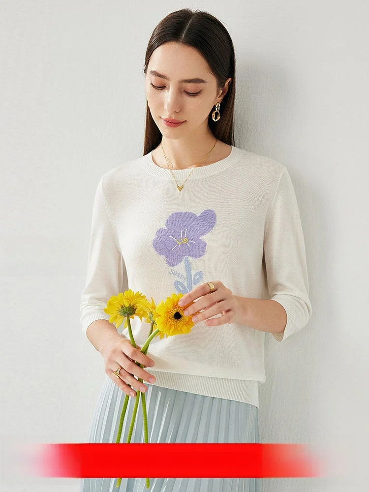 MaoWen Women's Slim Fit Knitted T-Shirt Embroidered Floral Design Spring Summer Lightweight Innerwear Outerwear Casual Style
MaoWen Women's Slim Fit Knitted T-Shirt Embroidered Floral Design Spring Summer Lightweight Innerwear Outerwear Casual Style