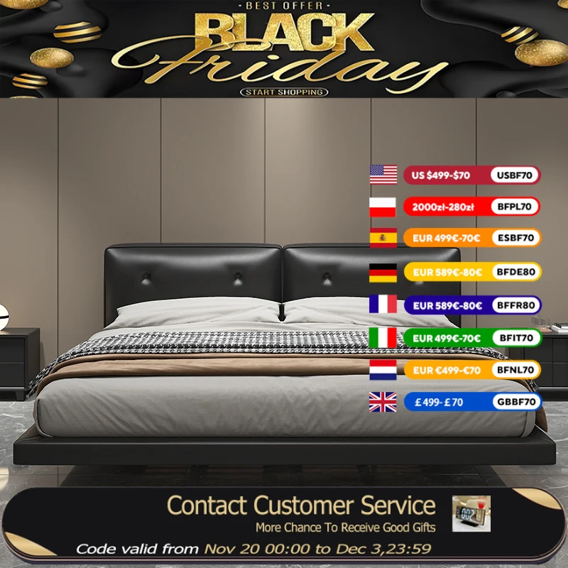 Европейская дизайнерская двуспальная кровать, черная большая итальянская домашняя напольная двуспальная кровать Queen, роскошная современная мебель Lozko Sypialnianeane для дома