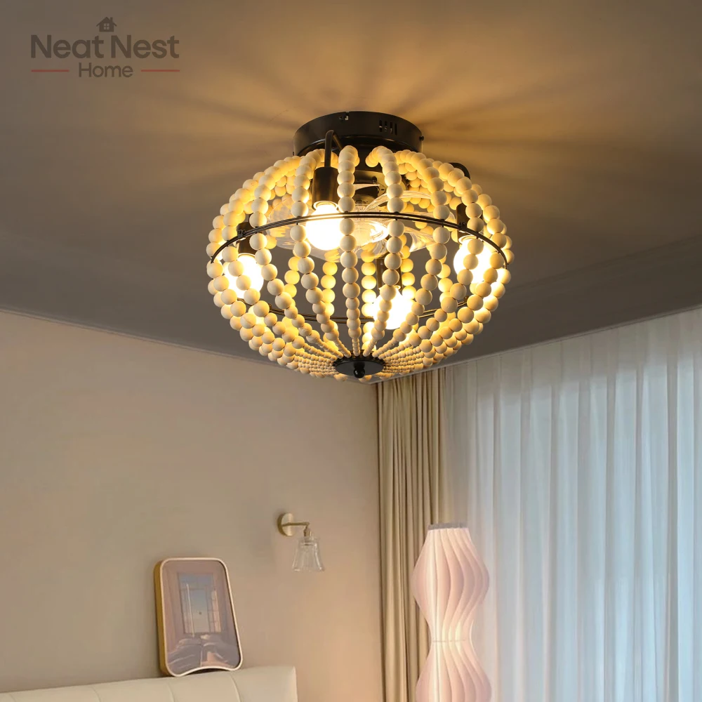 Bohemian Wood Beaded Ceiling Fan,Flush Mount Caged Ceiling Fan,for Indoor Home Decor(6-Speed/Reversible/DC Motor) (No Bulbs)
Bohemian Wood Beaded Ceiling Fan,Flush Mount Caged Ceiling Fan,for Indoor Home Decor(6-Speed/Reversible/DC Motor) (No Bulbs)