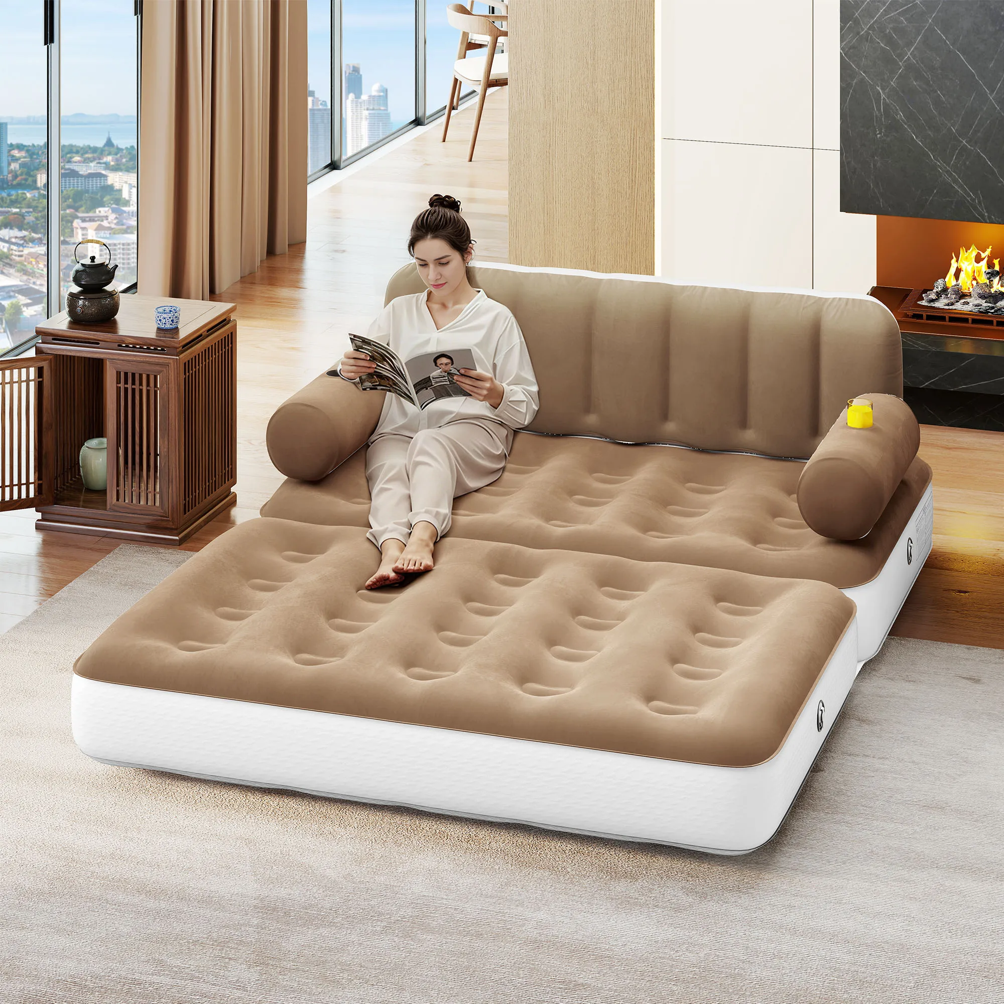 Queen Size Air Mattress with Built-in Air Pump, Brown Bed Skirt and Gray Top Including Repair Kit and Storage Bag, Supports Infl
Queen Size Air Mattress with Built-in Air Pump, Brown Bed Skirt and Gray Top Including Repair Kit and Storage Bag, Supports Infl