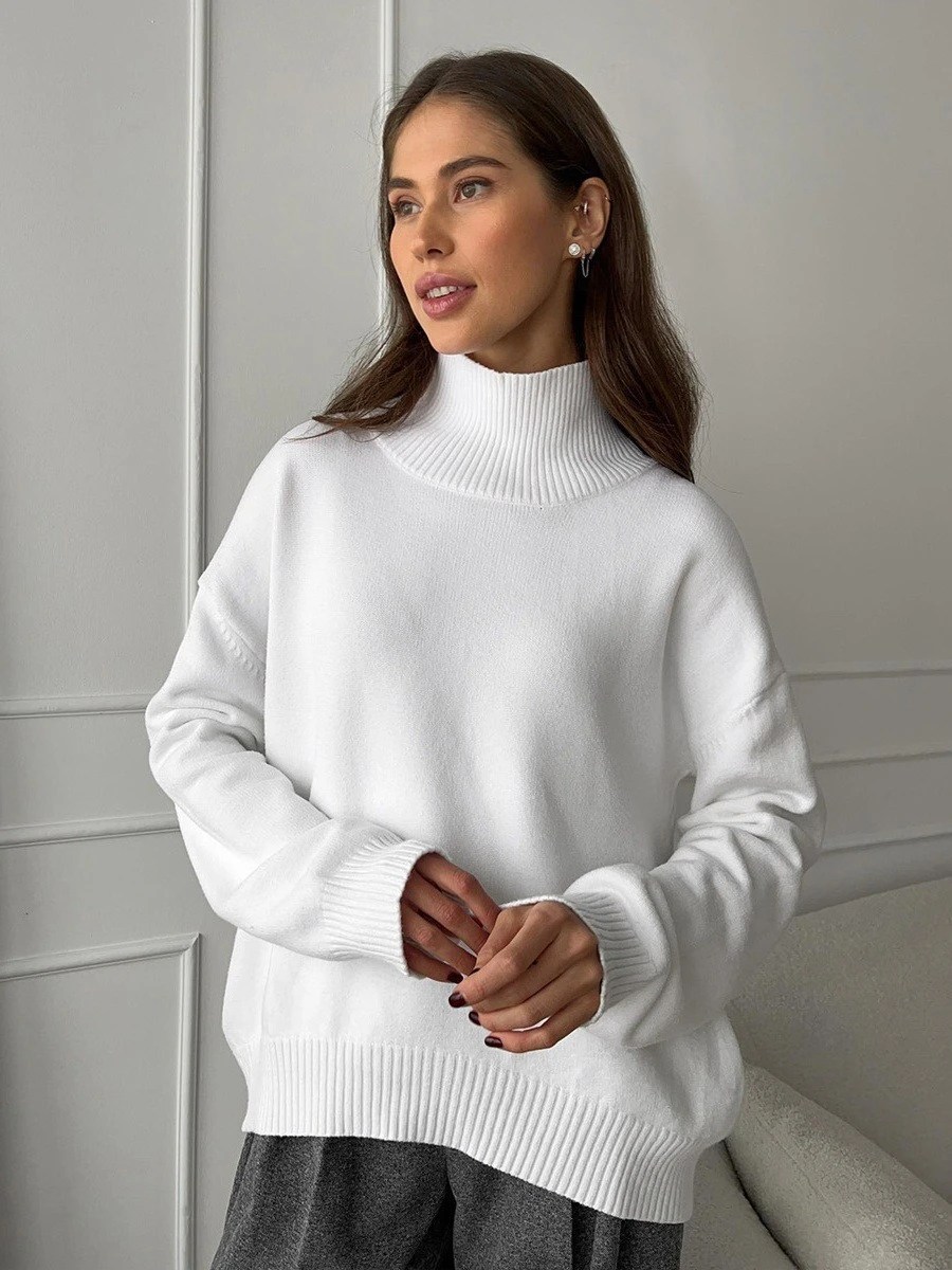 Fashionable Casual High Neck Knitted Sweater Warm Thermal Long Sleeve Loose Fit Autumn Winter Color Top Women's Fashion
Fashionable Casual High Neck Knitted Sweater Warm Thermal Long Sleeve Loose Fit Autumn Winter Color Top Women's Fashion