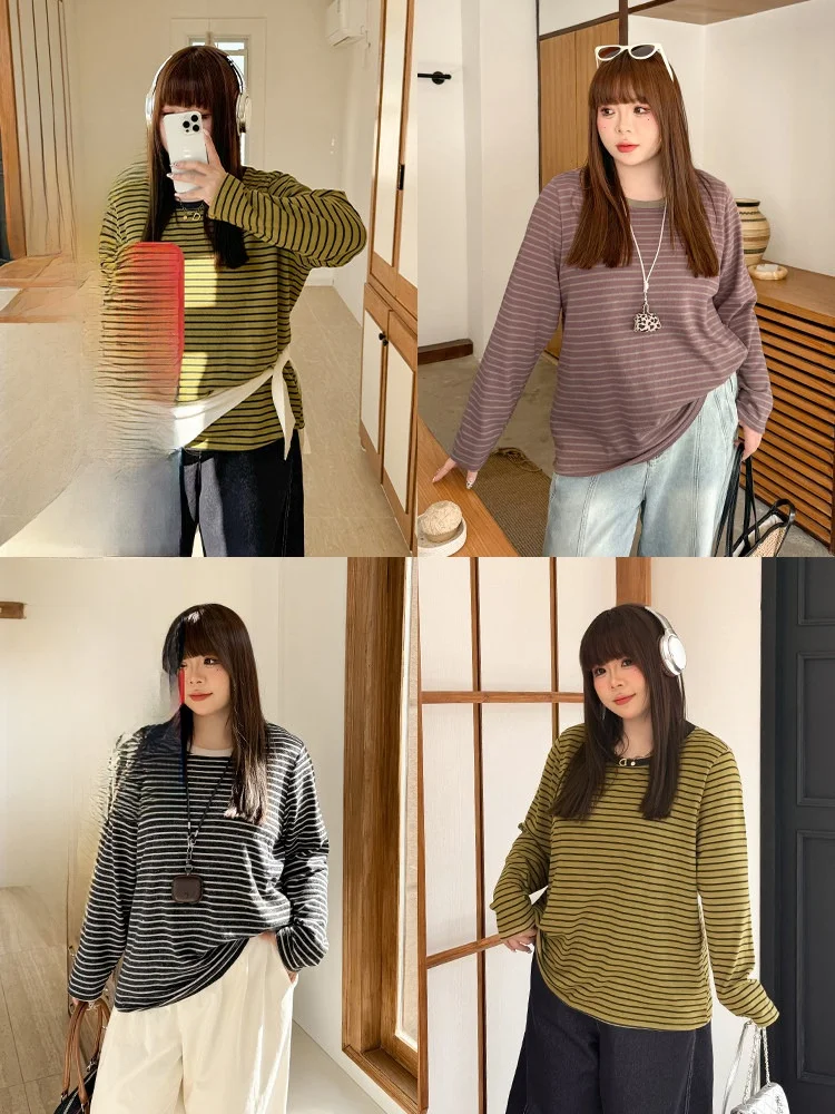 Loose Fit plus Size Women's T-irt Spring Season Snowflake Cotton Striped Long Sve Color Blo round Ne Top
Loose Fit plus Size Women's T-irt Spring Season Snowflake Cotton Striped Long Sve Color Blo round Ne Top
