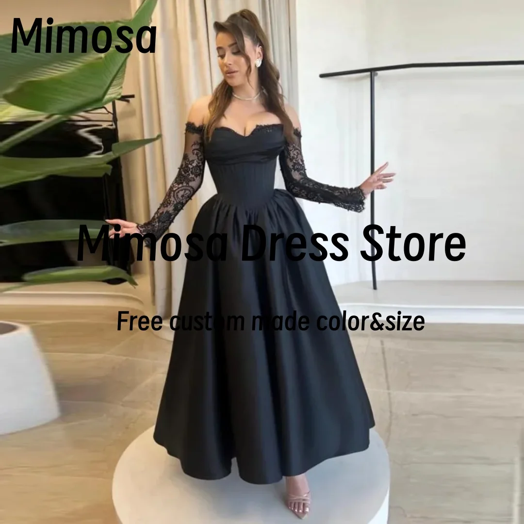 Mimosa Sexy Sweetheart Prom Dresses Lace Long Sleeves Evening Dress Black Satin Wedding Party Women Wear Gowns Customized
Mimosa Sexy Sweetheart Prom Dresses Lace Long Sleeves Evening Dress Black Satin Wedding Party Women Wear Gowns Customized
