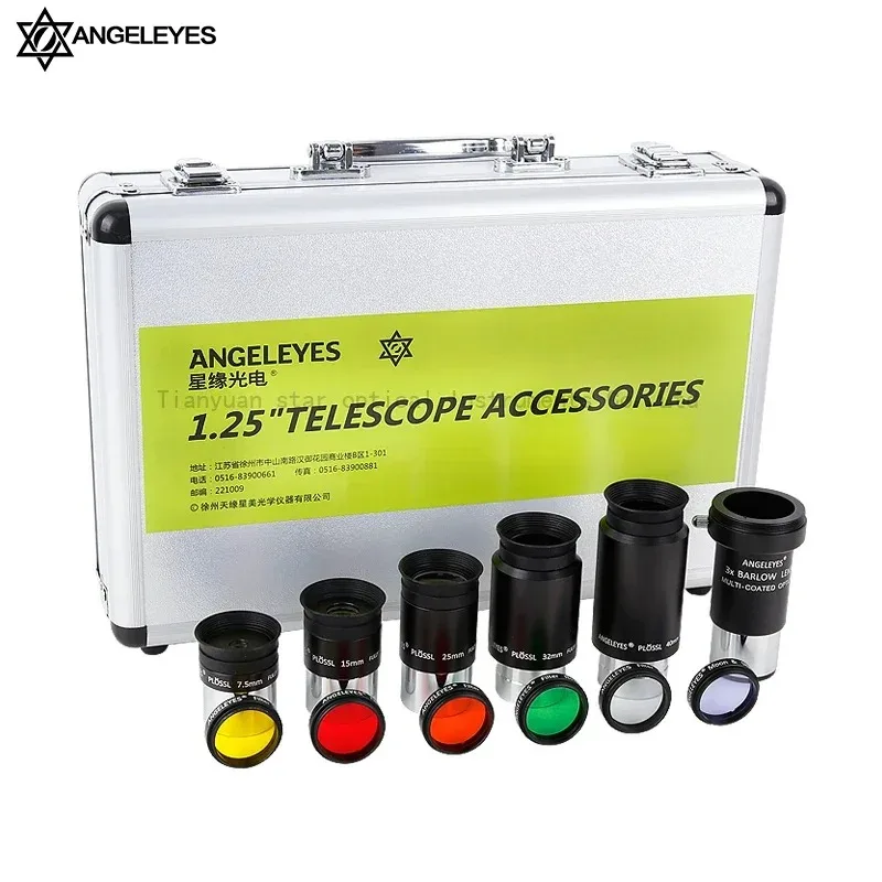 Angeleyes Telescopic Accessory Kit with 7.5mm/15mm/25mm/32mm/40mm Plossl Eyepiece 3X Barlow Lens & Seven Colors Filter for Astro
Angeleyes Telescopic Accessory Kit with 7.5mm/15mm/25mm/32mm/40mm Plossl Eyepiece 3X Barlow Lens & Seven Colors Filter for Astro