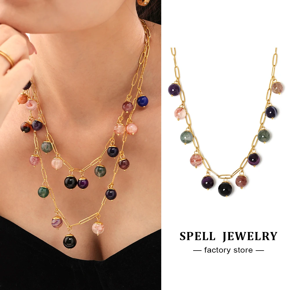 Chain Necklaces In Stainless Steel With Multi Color Round Natural Stone Charms 18k Gold Plated Neck Chains Necklace For Women
Chain Necklaces In Stainless Steel With Multi Color Round Natural Stone Charms 18k Gold Plated Neck Chains Necklace For Women
