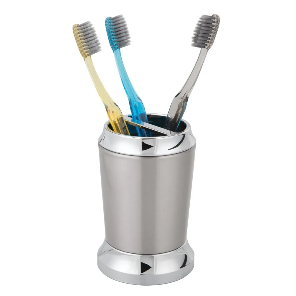 Stainless Steel Toothbrush Holder, The Preston Collection – 3" x 3" x 4.5”, Brushed & Chrome Split Finish
Stainless Steel Toothbrush Holder, The Preston Collection – 3" x 3" x 4.5”, Brushed & Chrome Split Finish