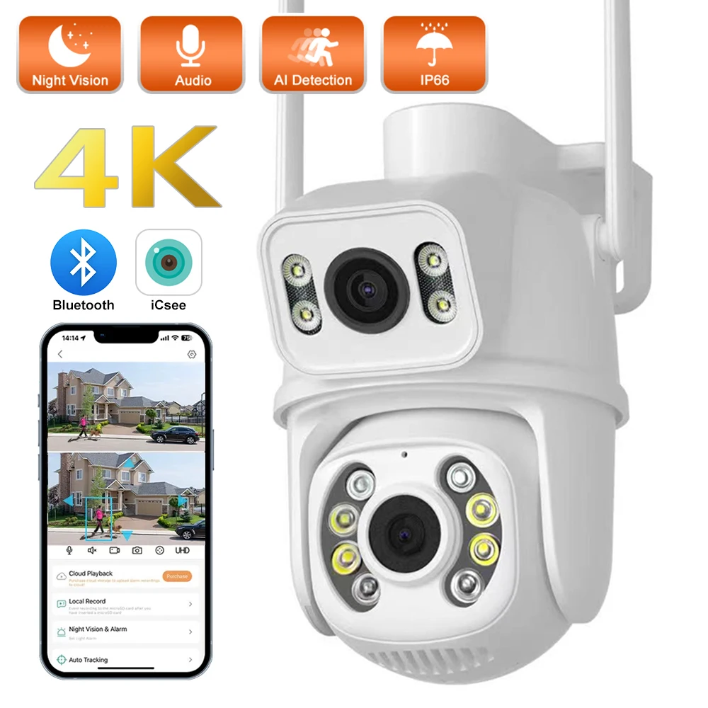8MP Wifi PTZ Camera 4K Dual Lens IP security Outdoor Wireless Color Night Vision Auto Tracking Surveillance CCTV Cameras ICSee
8MP Wifi PTZ Camera 4K Dual Lens IP security Outdoor Wireless Color Night Vision Auto Tracking Surveillance CCTV Cameras ICSee