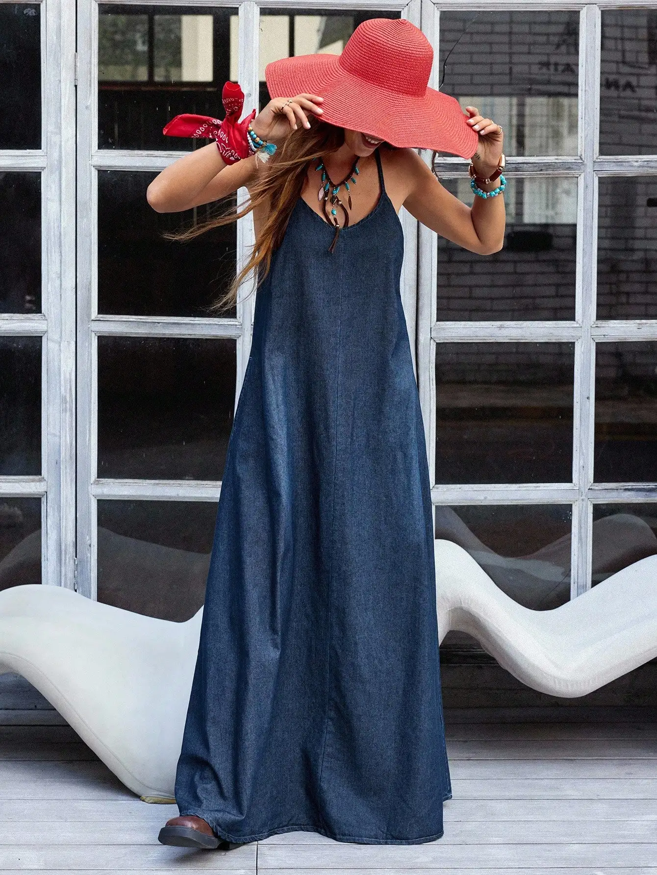 Summer Solid Color Denim Sleeveless Casual Maxi Dress
Summer Solid Color Denim Sleeveless Casual Maxi Dress
