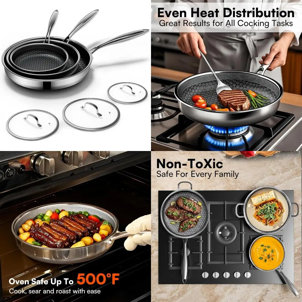 Non-Toxic Hybrid Nonstick Cookware Set with 3 Lids, 8, 10, and 12 Inch Pans, Ideal for Cooking and Dishwasher Safe
Non-Toxic Hybrid Nonstick Cookware Set with 3 Lids, 8, 10, and 12 Inch Pans, Ideal for Cooking and Dishwasher Safe