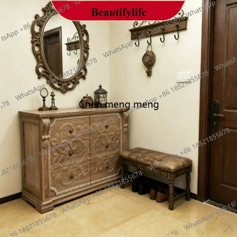 American retro solid wood chest, living room entrance carved locker, high-end nine chest cabinet
American retro solid wood chest, living room entrance carved locker, high-end nine chest cabinet