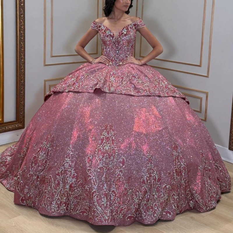 Rose Red Shiny Quinceanera Dresses Off The Shoulder Sequin Applique Beads Tull Ball Gown Vestidos De 15 Anos Sweet 16 Dress
Rose Red Shiny Quinceanera Dresses Off The Shoulder Sequin Applique Beads Tull Ball Gown Vestidos De 15 Anos Sweet 16 Dress