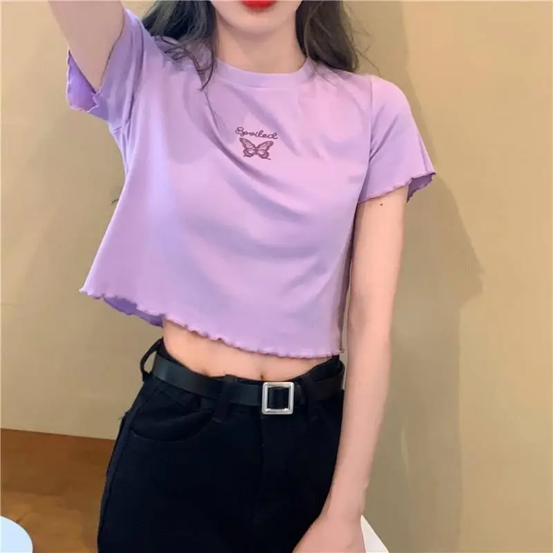 New Summer High Waist Exposed Navel Short T-Shirt Slim Fit And Versatile Butterfly Embroidery Short Sleeved Top
New Summer High Waist Exposed Navel Short T-Shirt Slim Fit And Versatile Butterfly Embroidery Short Sleeved Top
