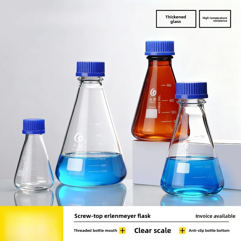 Glass Screw Mouth Conical Flask with Cover 50/100/250/500/1000mL Lab Erlenmeyer Flask
Glass Screw Mouth Conical Flask with Cover 50/100/250/500/1000mL Lab Erlenmeyer Flask