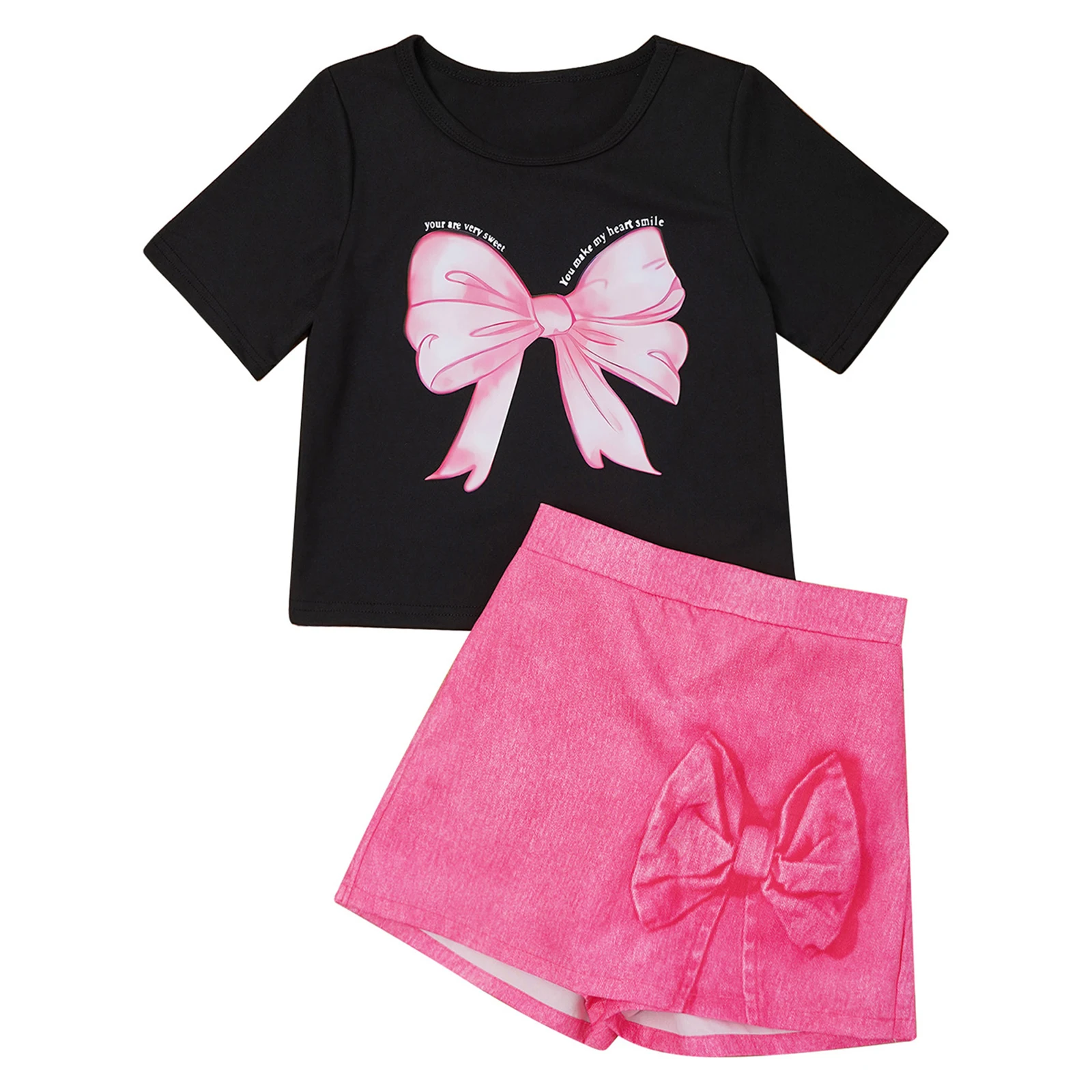Kids Girls Casual Outfit Summer Cute Bowknot Printed Round Neck Short Sleeve T-shirt with Culotte for Birthday Vacation Beach
Kids Girls Casual Outfit Summer Cute Bowknot Printed Round Neck Short Sleeve T-shirt with Culotte for Birthday Vacation Beach