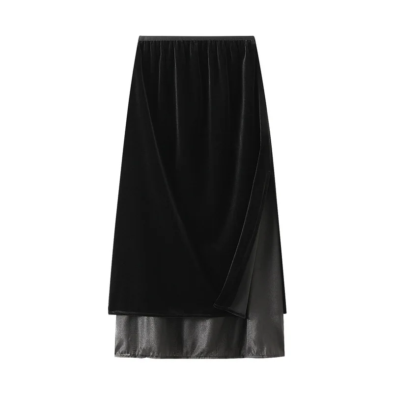 Retro design splicing mesh skirt, this year's popular autumn new A-line velvet slit straight tube skirt, women's pleated skirt
Retro design splicing mesh skirt, this year's popular autumn new A-line velvet slit straight tube skirt, women's pleated skirt