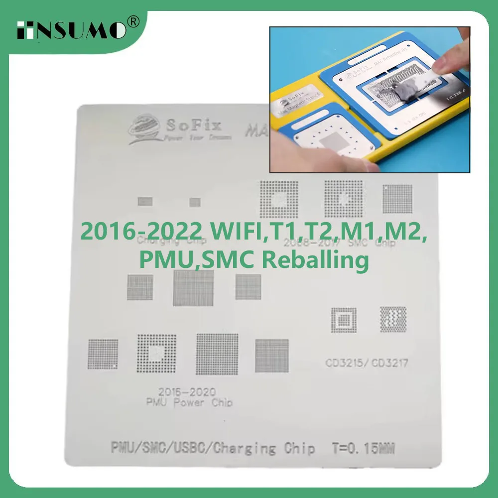 Логическая плата Sofix, трафарет BGA-чипа для Macbook 2016-2022, WIFI T1 T2 M1 M2 PMU SMC, встроенный инструмент для ремонта оловянной сетки
Логическая плата Sofix, трафарет BGA-чипа для Macbook 2016-2022, WIFI T1 T2 M1 M2 PMU SMC, встроенный инструмент для ремонта оловянной сетки