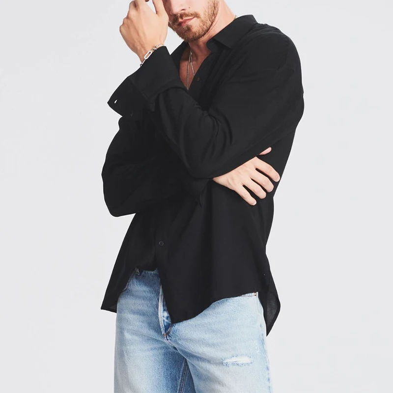 New Casual Loose Long Sleeve Shirt For Mens Clothes Solid Color Button Lapel Shirts Tops Men Spring Fashion Black Shirt Cardigan
New Casual Loose Long Sleeve Shirt For Mens Clothes Solid Color Button Lapel Shirts Tops Men Spring Fashion Black Shirt Cardigan