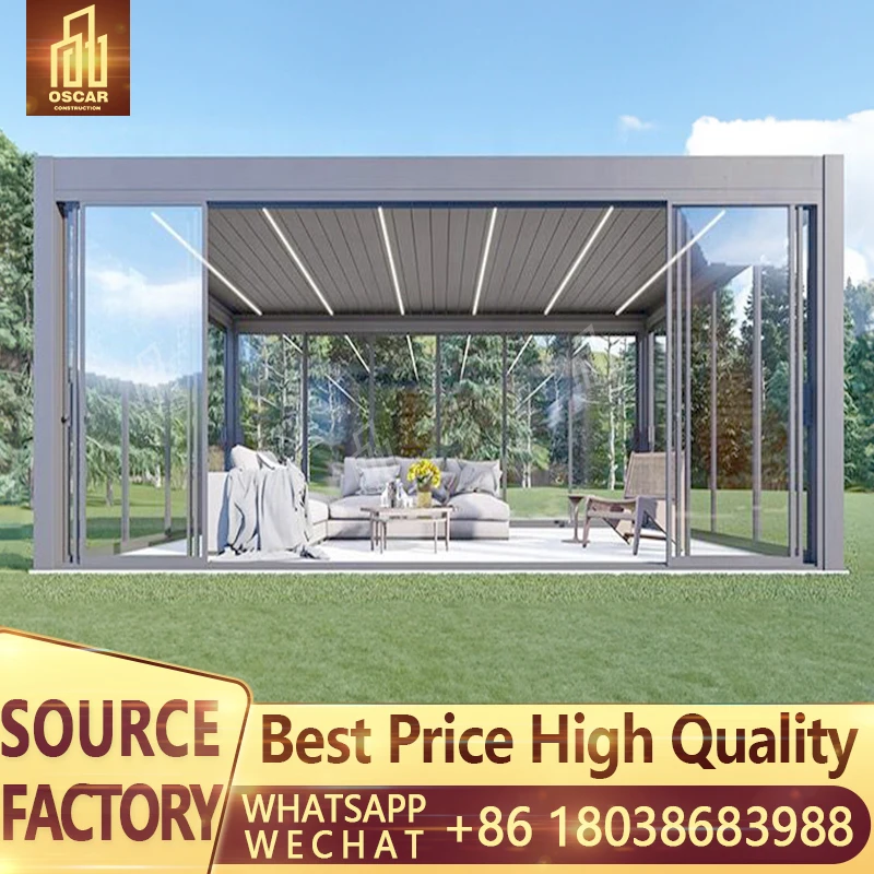 Remote control electric metal gazebo outdoor waterproof garden aluminum louvered roof pergola with sliding glass door
Remote control electric metal gazebo outdoor waterproof garden aluminum louvered roof pergola with sliding glass door
