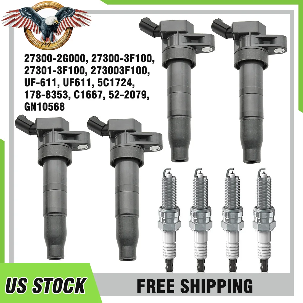 4PC Ignition Coils & 4PC Spark Plugs For Hyundai Genesis Sonata Kia Optima UF611
4PC Ignition Coils & 4PC Spark Plugs For Hyundai Genesis Sonata Kia Optima UF611