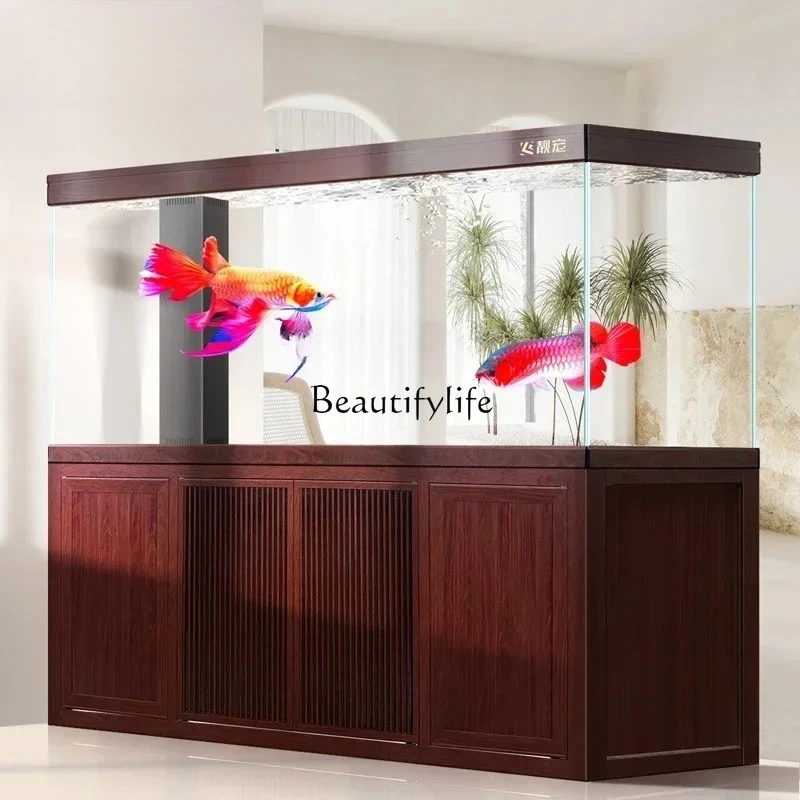New Chinese retro arowana tank office living room ultra-white glass, professional grade bottom filter, large aquarium
New Chinese retro arowana tank office living room ultra-white glass, professional grade bottom filter, large aquarium