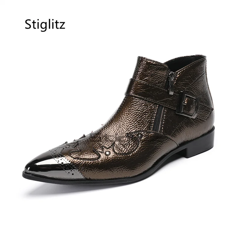 Men's Embroidery Chelsea Boots Belt Buckle Metal Pointed Toe Short Boots Genuine Leather Low Heel Party Banquet Dress Shoes
Men's Embroidery Chelsea Boots Belt Buckle Metal Pointed Toe Short Boots Genuine Leather Low Heel Party Banquet Dress Shoes