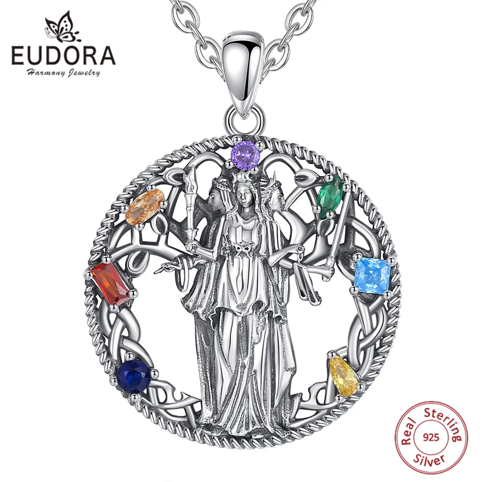 Eudora 925 Sterling Silver Triple Moon Goddess Necklace 7 chakras Hecate Amulet Pendant Triple Goddess Jewelry Gift for Women
Eudora 925 Sterling Silver Triple Moon Goddess Necklace 7 chakras Hecate Amulet Pendant Triple Goddess Jewelry Gift for Women