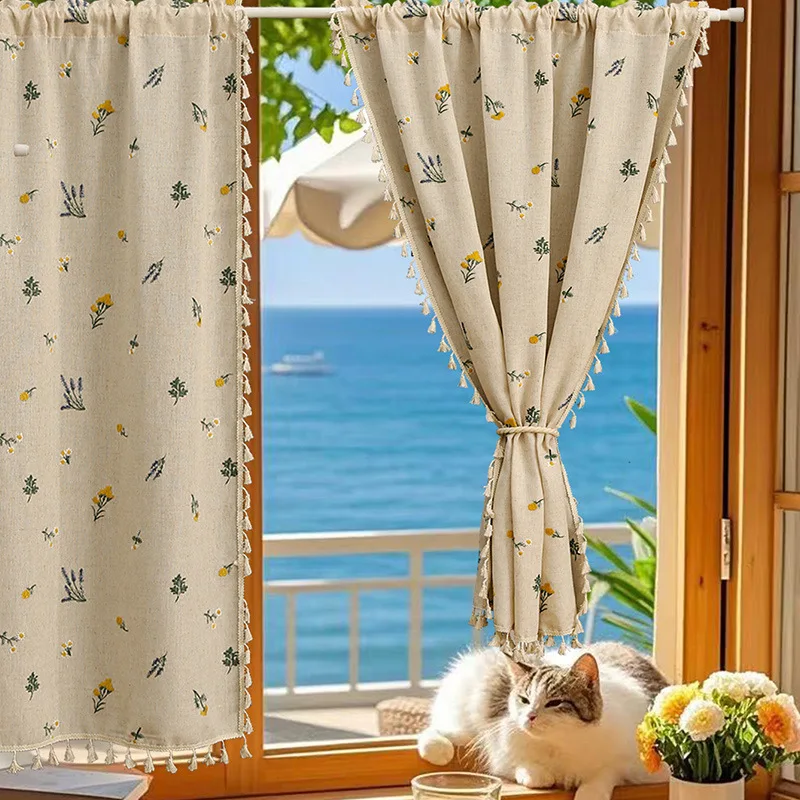 Boho Curtain Semi-Blackout Floral Print Cotton Linen Fabric, Handmade Tassels Farmhouse Country Window Drapes for Living Bedroom
Boho Curtain Semi-Blackout Floral Print Cotton Linen Fabric, Handmade Tassels Farmhouse Country Window Drapes for Living Bedroom