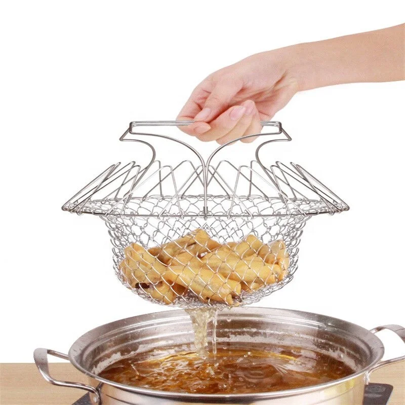 Foldable stainless steel wire mesh basket kitchen multifunction steam rinse fry strainer filter net basket chef cooking tool
Foldable stainless steel wire mesh basket kitchen multifunction steam rinse fry strainer filter net basket chef cooking tool