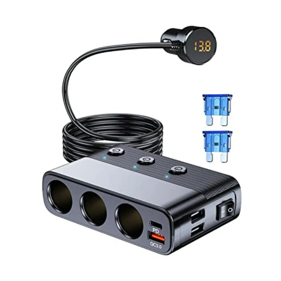 7-1 Cigarette Lighter Splitter, 12V/24V Car Charger Adapter with 3 Socket Expander, PD30W Type-C, QC3.0 and Dual USB Ports, Ind
7-1 Cigarette Lighter Splitter, 12V/24V Car Charger Adapter with 3 Socket Expander, PD30W Type-C, QC3.0 and Dual USB Ports, Ind