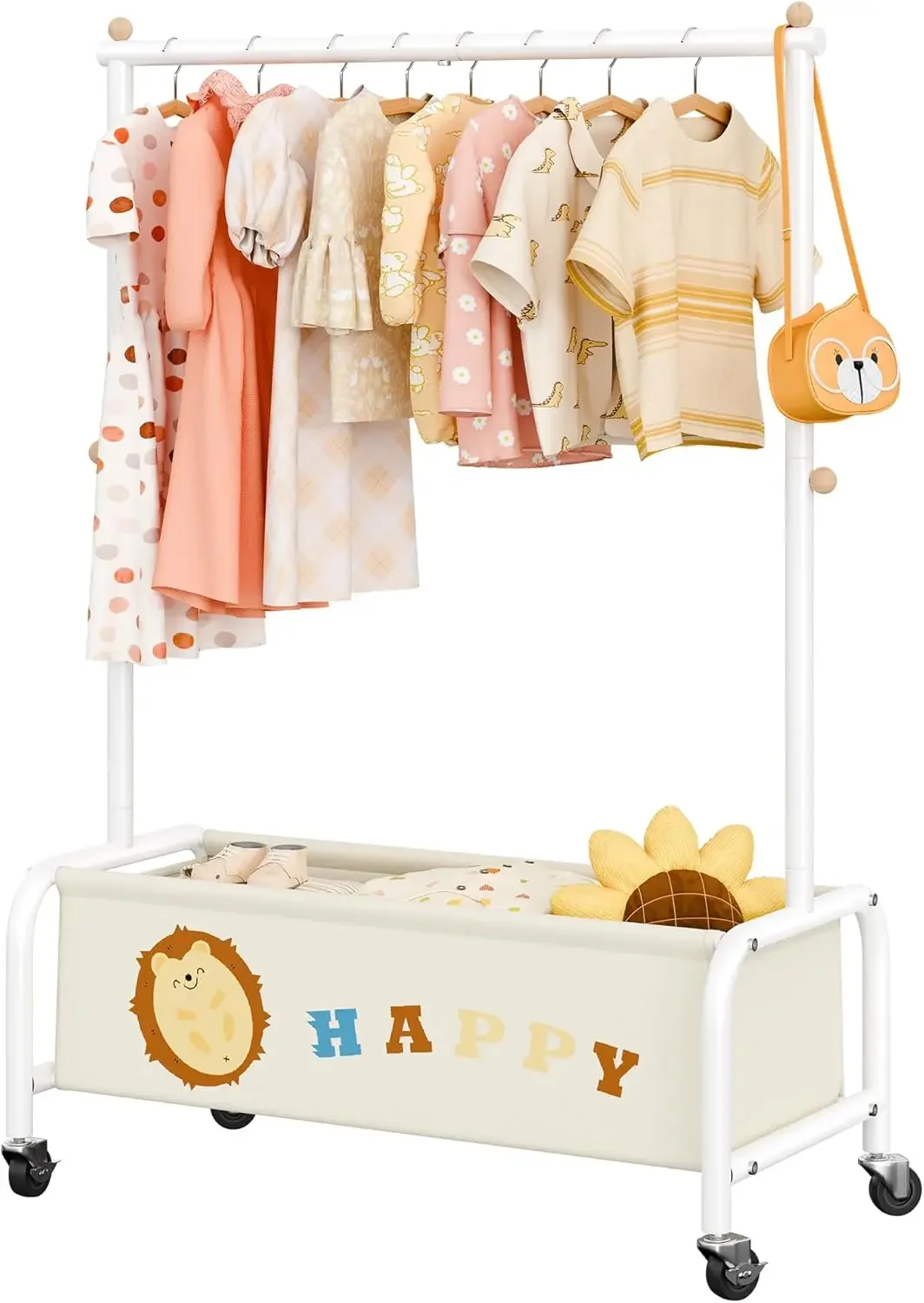 Kids Closet Wardrobe with Basket, Toddler Garment Rack for Coats and Dress Up Costumes, Beige
Kids Closet Wardrobe with Basket, Toddler Garment Rack for Coats and Dress Up Costumes, Beige