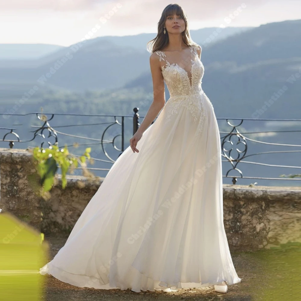 2025 Vintage Women Wedding Dresses Elegant Sleeveless A-Line Chiffon Bride Gowns Engagement Banquet Vestidos De Novia Customized 
2025 Vintage Women Wedding Dresses Elegant Sleeveless A-Line Chiffon Bride Gowns Engagement Banquet Vestidos De Novia Customized